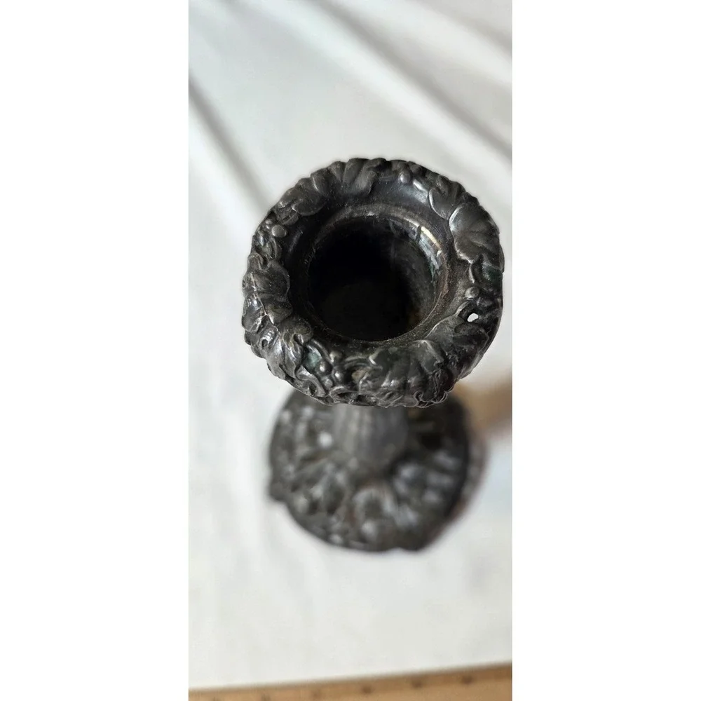 Antique‎ Art Nouveau Grape Vine Candlestick Pewter Pierced Base 9